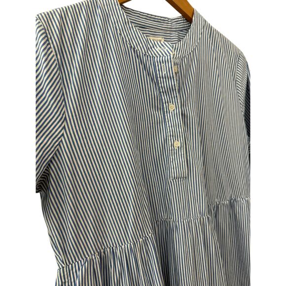 J. Crew Blue/White Striped Stretch Cotton Poplin Tiered Dress Pockets Size Large - Picture 6 of 11